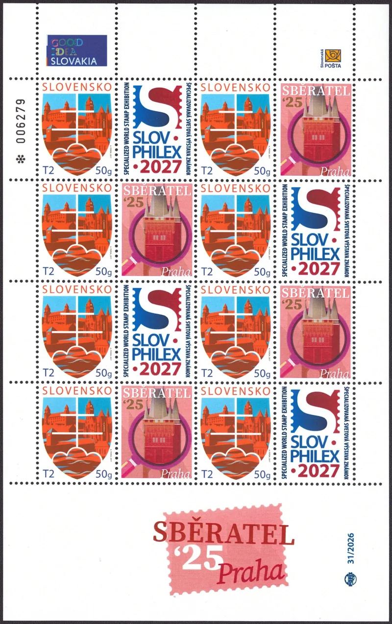 Stamp sheet featuring stamp No. 636 with a personalised SLOVPHILEX 2027 label