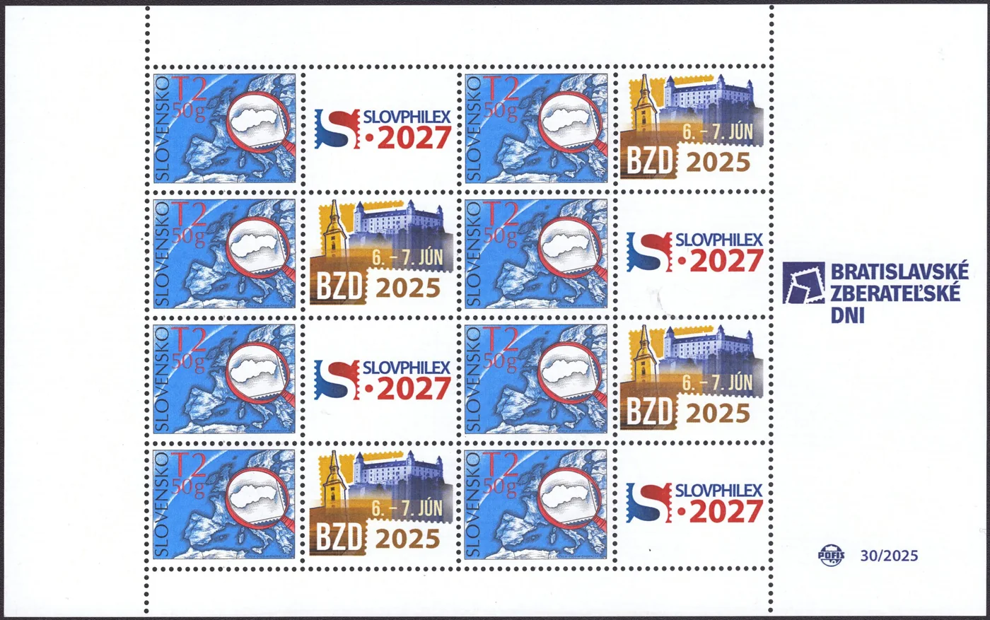 Stamp sheet featuring stamp No. 453 with a personalised SLOVPHILEX 2027 label