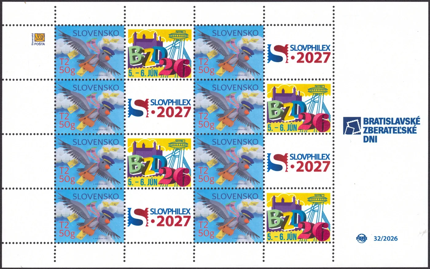 Stamp sheet featuring stamp No. 612 with a personalised SLOVPHILEX 2027 label